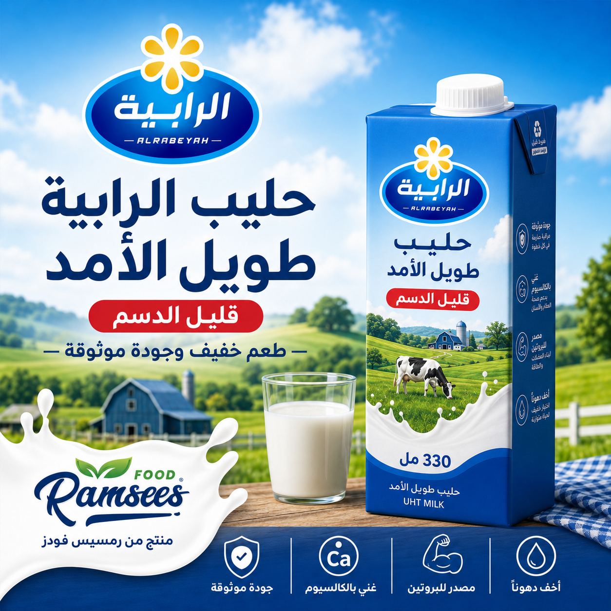 حليب طويل الأمد قليل الدسم 330مل