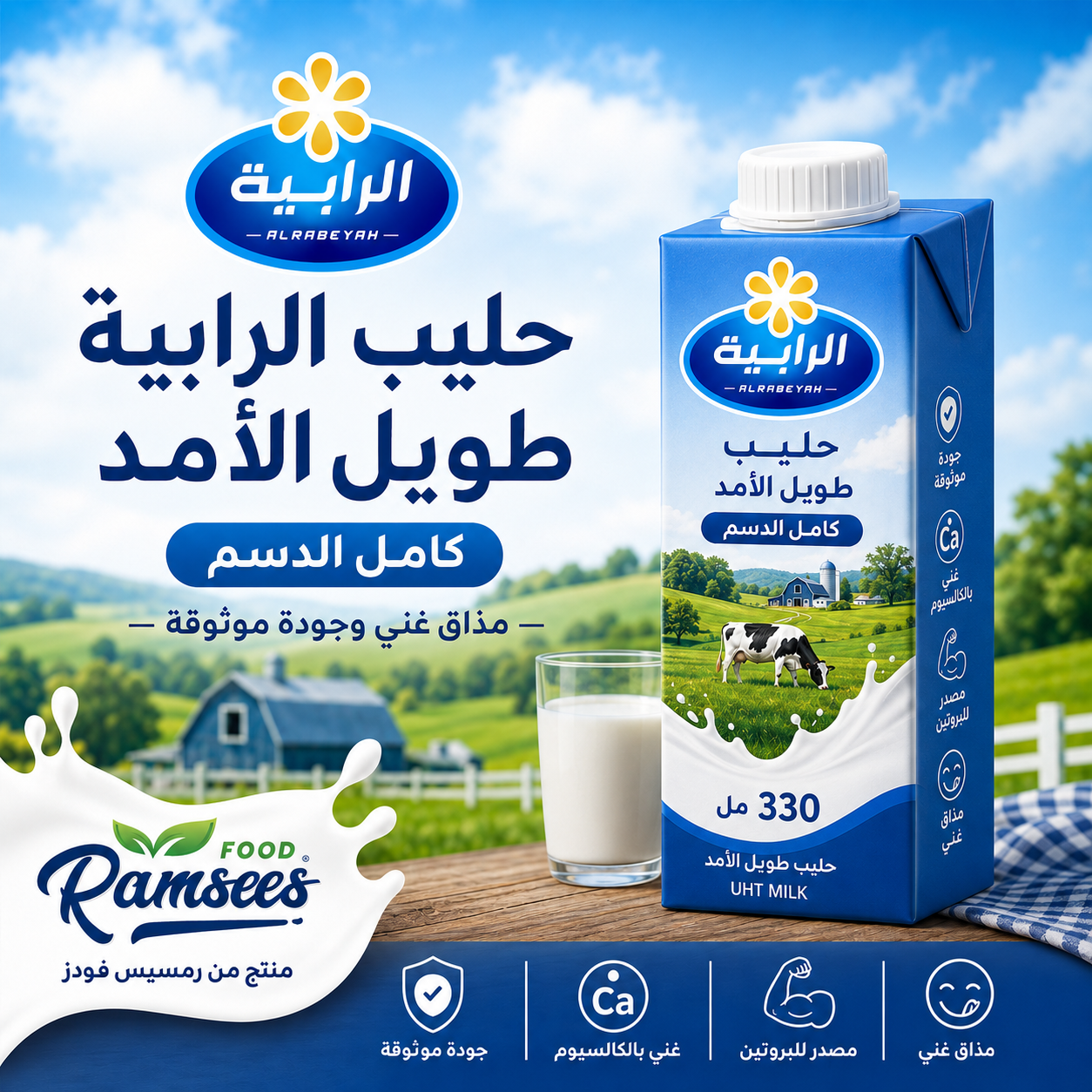 حليب طويل الأمد كامل الدسم 330مل